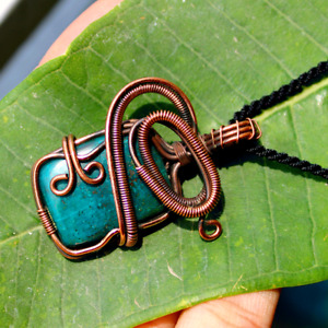 Handmade Natural Chrysocolla Copper Wire Reiki Crystal Pendant~ Harmony & Wisdom
