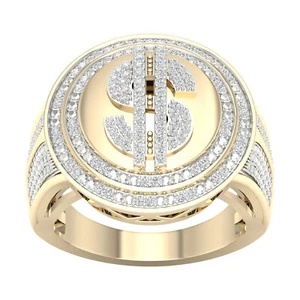 Anillo de moda halo dólar de diamantes de oro amarillo de 10 K de 1/3 quilates para hombre - Imagen 1 de 4