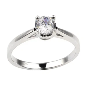 Women Wedding Ring 925 Sterling Silver Band Solitary Design 5.0mm CZ Size 5 to 9 - Picture 1 of 7
