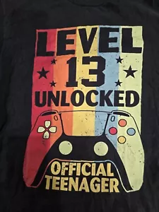 Boys Official Teenager 13 T-Shirt Level Up Size L - Picture 1 of 3