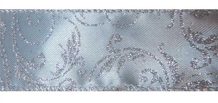 Silver Sparkle Vines Satin Wide Wired Ribbon 50 yd NEW christmas wedding swirl - Image 1 of 1
