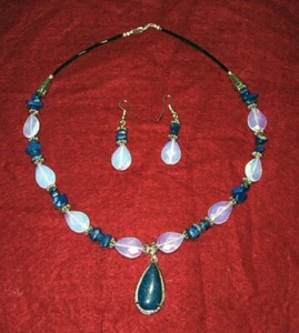 Navajo Necklace & Earring Set Blue Lapis & White Onyx Stone EB02 - Picture 1 of 3