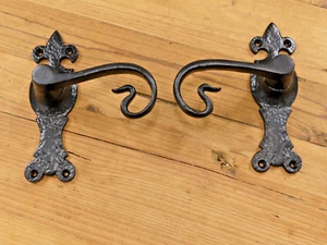 2 Matte Black Door Handles Square Plate Handle Ornate Barn Door Gate Dummy Pair - Picture 1 of 6