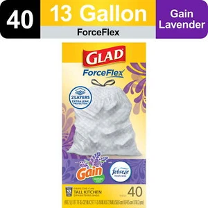 Glad ForceFlex Tall Kitchen Drawstring Trash Bags, 13 Gallon, Gain Lavender - Picture 1 of 7
