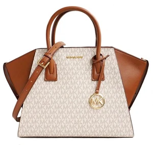 Michael Kors Bag Shoulder Bag Avril Large Satchel Logo Vanilla New - Picture 1 of 13