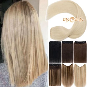 Indian Thick Wire In Remy Human Hair Extensions Hidden Headband Clip Weft Blonde - Picture 1 of 33