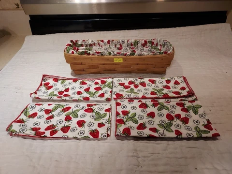 Longaberger Cracker  Basket Combo Protector Custom Liner 4 Matching Napkins 2004 Cover