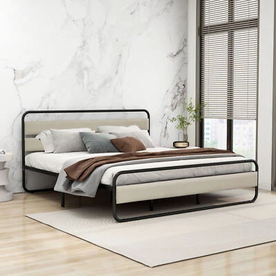 Cama con plataforma simple y elegante tamaño queen: cómoda, duradera, sin ruido Foto 1 de 4