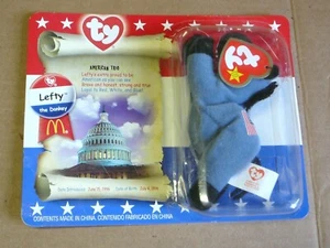 McDONALD'S PREMIUM 1996 TY LEFTY THE DONKEY BEANIE BABY TOY - NIP SEALED EX - Picture 1 of 2