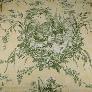 Waverly "La Petite Ferme" 3 Yards Yellow & Green French Toile Fabric 54” - Picture 1 of 7