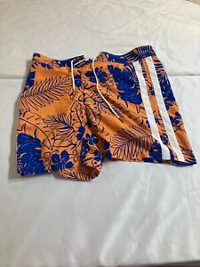 Polo Ralph Lauren Trunks Men Large Orange & Blue Hawaiian 2 Pocket Tie Front Fly