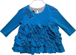 NWT Isobella & Chloe LS Diagonal Ruffles Turquoise Blue Dress w/Rosettes, 12 mo. - Picture 1 of 4