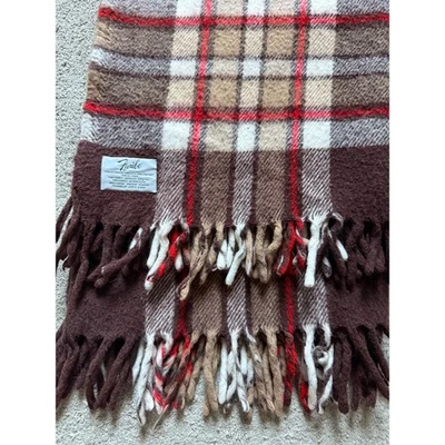 Vintage Faribo plaid Throw blanket - Brown - Red - Christmas - fringe - 53 x 45 - Image 1 of 4