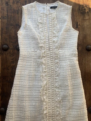 Nanette Lepore Dress Womens Size 6 White Sleeveless Textured Ruffle Trim Coastal - Image 1 of 4
