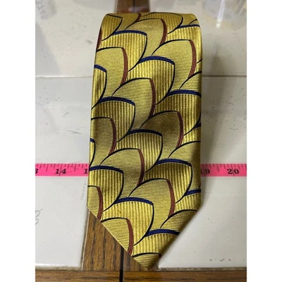 Corbata Lands End Para Hombre Regular 100% Seda Dorado Patrón Pluma Foto 1 de 3