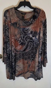 Ali Miles Top 2X Paisley Burnt Orange Navy Knopfdetail asymmetrischer Saum künstlerisch - Bild 1 von 19