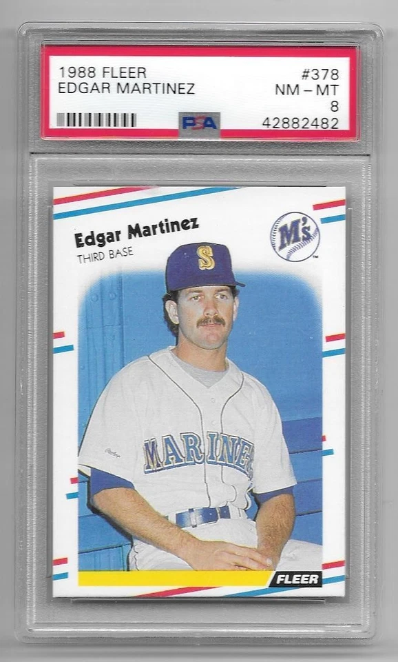 Tarjeta de novato Edgar Martínez 1988 Fleer Mariners #378 calificada casi nueva/como nueva PSA 8 Foto 1 de 1