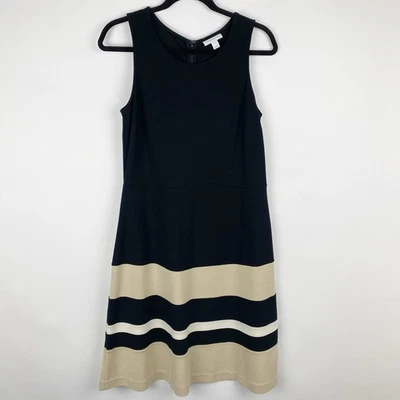 Charter Club Black Tan Stripe Fit Flare Sleeveless Knit Dress Women Size S - Image 1 of 4