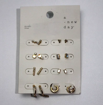 A New Day Crystal Baguette Stud and Small Hoop Earring Set 8pc Gold - Image 1 of 4