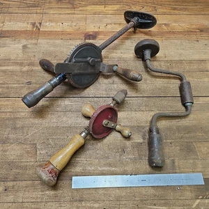 Antico trapano manuale EGGBEATER & coclea puntatore LOTTO • raro vecchi attrezzi per la lavorazione del legno - Foto 1 di 3