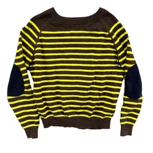 Mini Boden Striped Sweater Boys Brown Yellow Elbow Pad Long Sleeve Size 4-5 - Picture 1 of 7