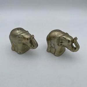 Gold Metal Elephant Salt and Pepper Shakers - Heavy Pewter Set - Picture 1 of 7