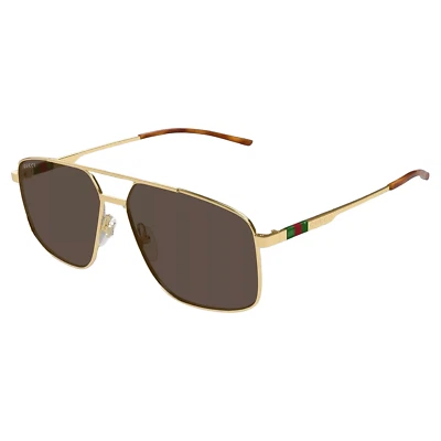 GUCCI Men's GG1676S-002 Shiny Endura Gold / Brown Tinted Sunglasses - Image 1 of 4