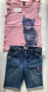 NWT GAP babyGap July 4th Flag Cat Tank + Old Navy Denim Shorts Set -- size 5T - Picture 1 of 1
