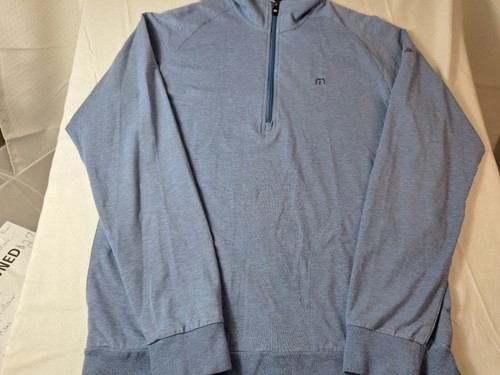 VETEMENTS Maglione TRAVIS MATHEW 1 4 Zip Tg M Blu Golf Manica Lunga Misto Cotone Elasticizzato