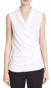 Neu mit Etikett St. John Tanktop seitlich drapiert Satin hinten Krepp bianco weiß Größe Medium - Bild 1 von 12