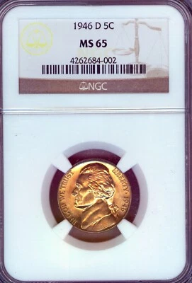 1946 D Jefferson 5 Cents Grade MS65 by NGC - Image 1 of 3