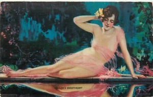 "Sailor's Sweetheart", Mutiscope Reclining Semi Nude Arcade Card - Picture 1 of 2