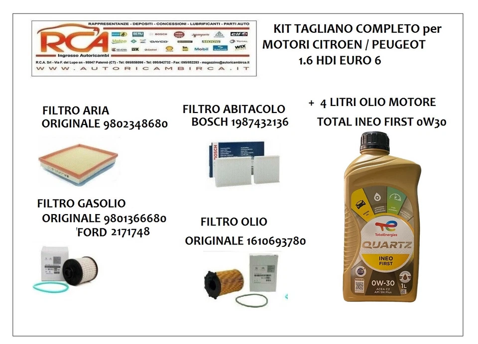 KIT TAGLIANDO ORIGINALE TOTAL INEO  0W30  PEUGEOT 1.6 BlueHDI / HDI  EURO 6  - Immagine 1 di 1