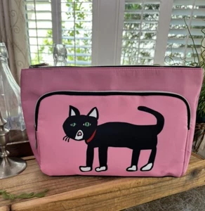 Marc Tetro Pink Cat Double ZIP Pouch Makeup Travel Bag NWT - Picture 1 of 7