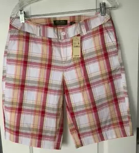 NEW Womens Shorts S: 6 Eddie Bauer Bermuda Plaid Cotton/Spandex Red Yellow White - Picture 1 of 7