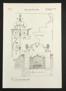 Salisbury Gate & Piers Houses of the Close No 1 measured drawing Architect 1907 - Picture 1 of 3