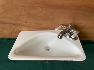 Vtg 20x12 Cast Iron White Porcelain American Standard Drop in Bath Sink 401-24E - Image 1 of 4