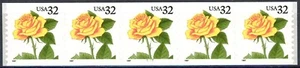 Yellow Rose Self-Adhesive 32 Cent 5 Coil Stamps PNC5  MNH Scott 3054 Plate #7777 - Picture 1 of 2