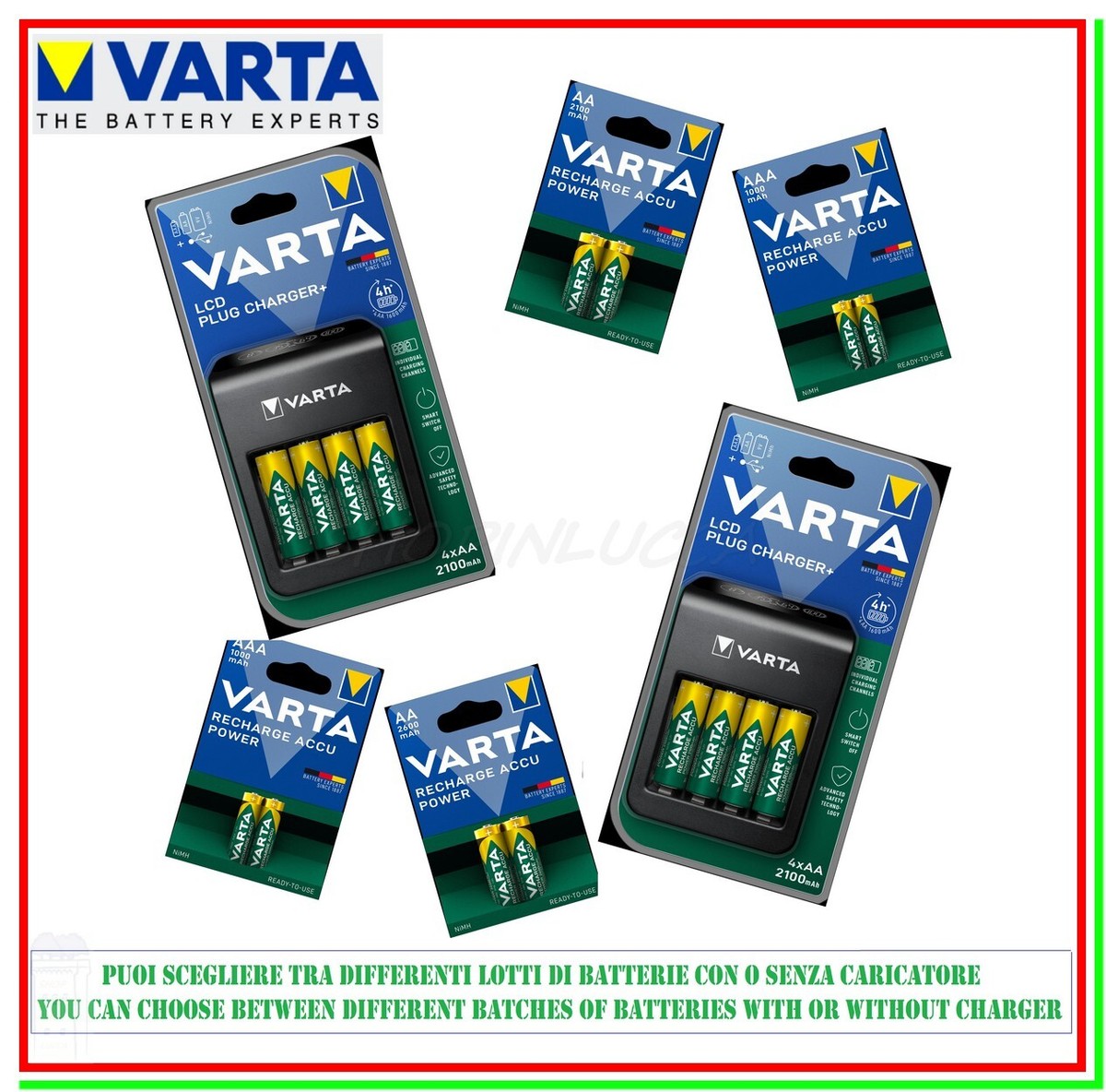 Caricabatterie VARTA Mini Con 2 AA 2100mAh - Per Pile Ricaricabili AA/AAA - Foto 2