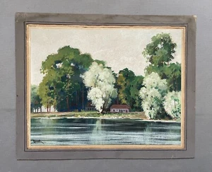 Maisons au bord de l'eau, Gouache signée Houck - Imagen 1 de 3