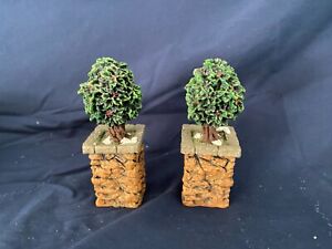 Dept 56 Dickens Village Accessories, “Stone Corner Post with Holly Trees 2 pc.