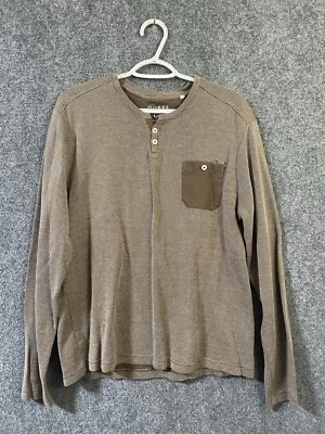 Guess Jeans Men’s Brown Long Sleeve Button Henley T-Shirt  Style L - Image 1 of 4