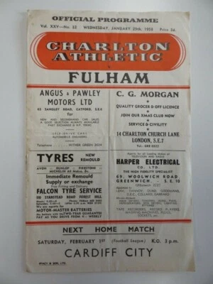 CHARLTON ATHLETIC v FULHAM | 1957/1958 | DIV. 2 | 29 JAN 1958 | UK FREEPOST - Image 1 of 3
