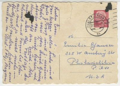 Postal History - Germany To USA - Stuttgart Postmark Cancel 1955 Stamp C1 - Image 1 of 2