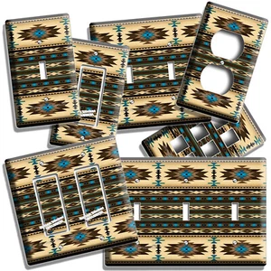 BROWN BLUE LATIN SOUTHWEST BLANKET PATTERN LIGHT SWITCH OUTLET WALL PLATES DECOR - Picture 1 of 34