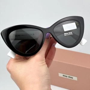 Miu Miu Women Sunglasses Black Dark Grey Cat Eye MU04YS 10G5S0 BRAND NEW - Picture 1 of 12