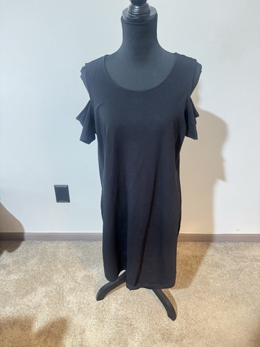 Abito body donna Michael Kors maglia stretta nero spalle fredde girocollo S NUOVO