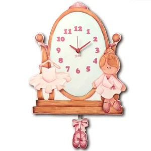 Orologio da Parete Bambina Ballerina Rosa Orologi Legno Pendolo da Muro Moderno - Picture 1 of 6