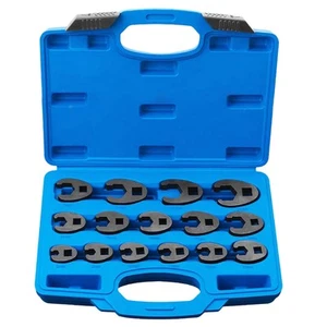 Crowfoot Wrench Set Metric Crows Foot 15pcs 8-24mm Flare Nut Wrench Set Tool Kit - Picture 1 of 12