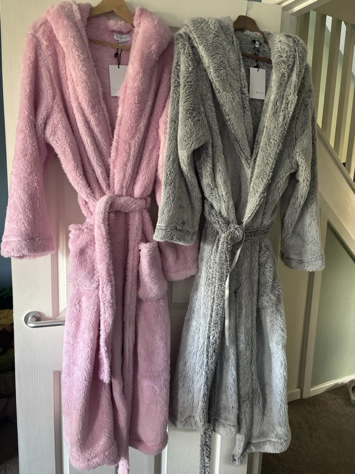 Linea Fleece Hooded Dressing Gown, Grey or Pink, Size 20-22 or 24-26 - Image 1 of 1